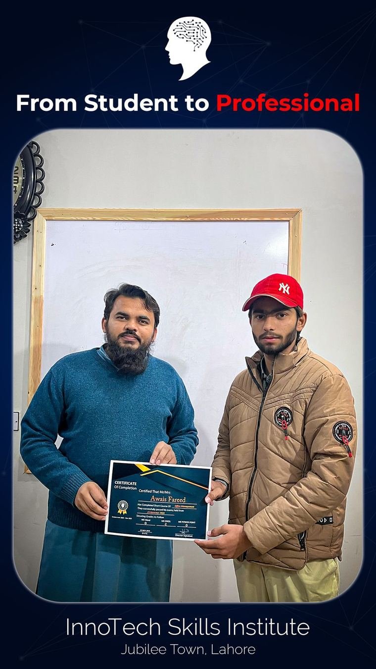 Awais Fareed receiving InnoTech Skills Institute certificate